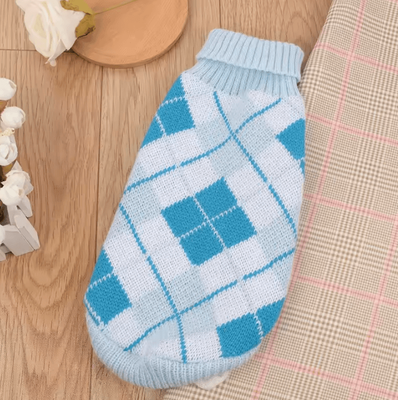 Inspire Curations CozyPaws Winter Knit Sweater Vest For Cats blue Plaid l