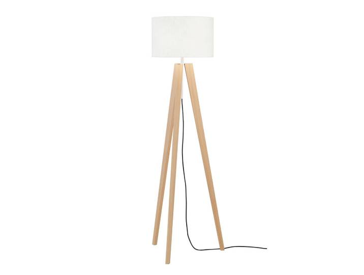 Fischer & Honsel Stehleuchte Shine-Wood, Nickelfarben, Eiche, 140-164 cm, Zugschalter, Lampen & Leuchten, Innenbeleuchtung, Stehlampen, Stehlampen