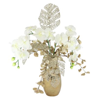 Winterliche Kunstpflanze I.GE.A. "Gesteck mit Orchidee in Keramikvase, festliche Weihnachtdeko", weiß, B:47cm H:60cm T:23cm, Kunststoff, Polyester, Kunstpflanzen, Kunstblumen-Arrangement, Blumenensemble, Weihnachtsgesteck