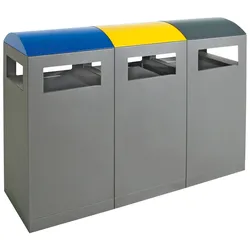 Abfalltrennung A3-3-fach Station, anthrazitgrau/5010, 1003, 7016, verz. Innenbehälter, 3x90 Liter