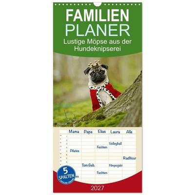 Familienplaner 2027 - Lustige Möpse aus der Hundeknipserei mit 5 Spalten (Wandkalender, 21 x 45 cm) CALVENDO