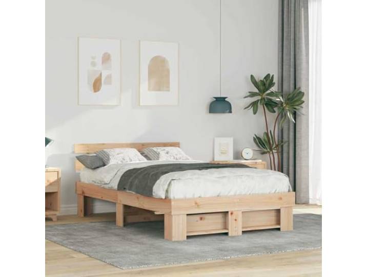 WDGJJFECNMUEHI Massives Kiefernholz Modernes Design 135x190 cm Braun Bettrahmen mit Kopfteil Braun 135x190 cm Massives Kiefernholz Doppelbett Lattenrost Stabil
