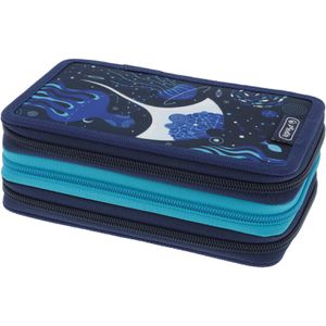 Herlitz Federmäppchen TriCase, Deep Ocean, Schüleretui, 3-fach, 31-teilig, aus Stoff, blau