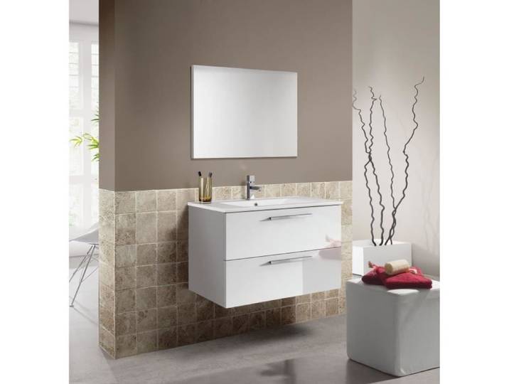 Meuble sous-vasque suspendu DMORA - Blanc brillant - 80 x 57 x 45 cm - 2 tiroirs