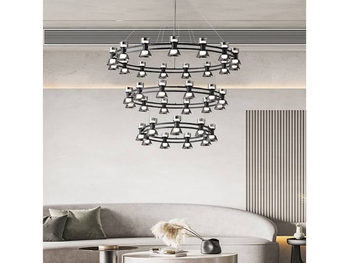 Lampes suspendues minimalistes en verre gris, LED, noires, pour plafond, salon, décoration moderne, lustre nordique rond