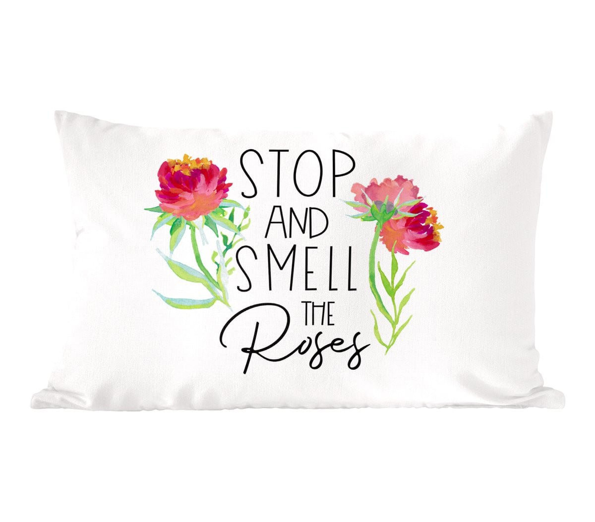 Sierkussen Stop and smell the roses met quote - 60 x 40 cm