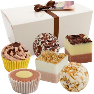 BRUBAKER Geschenkset Badepralinen Chocolate Love, Badezusatz, handgemacht und vegan, 6 Stück