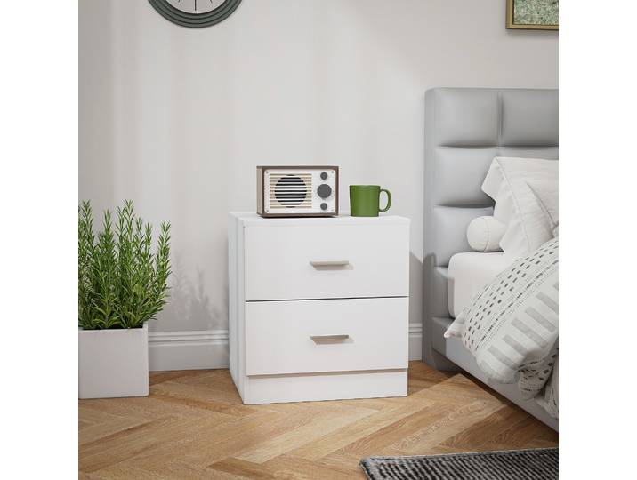 HOMCOM Chevet Blanc 2 Tiroirs Style Contemporain 45cm