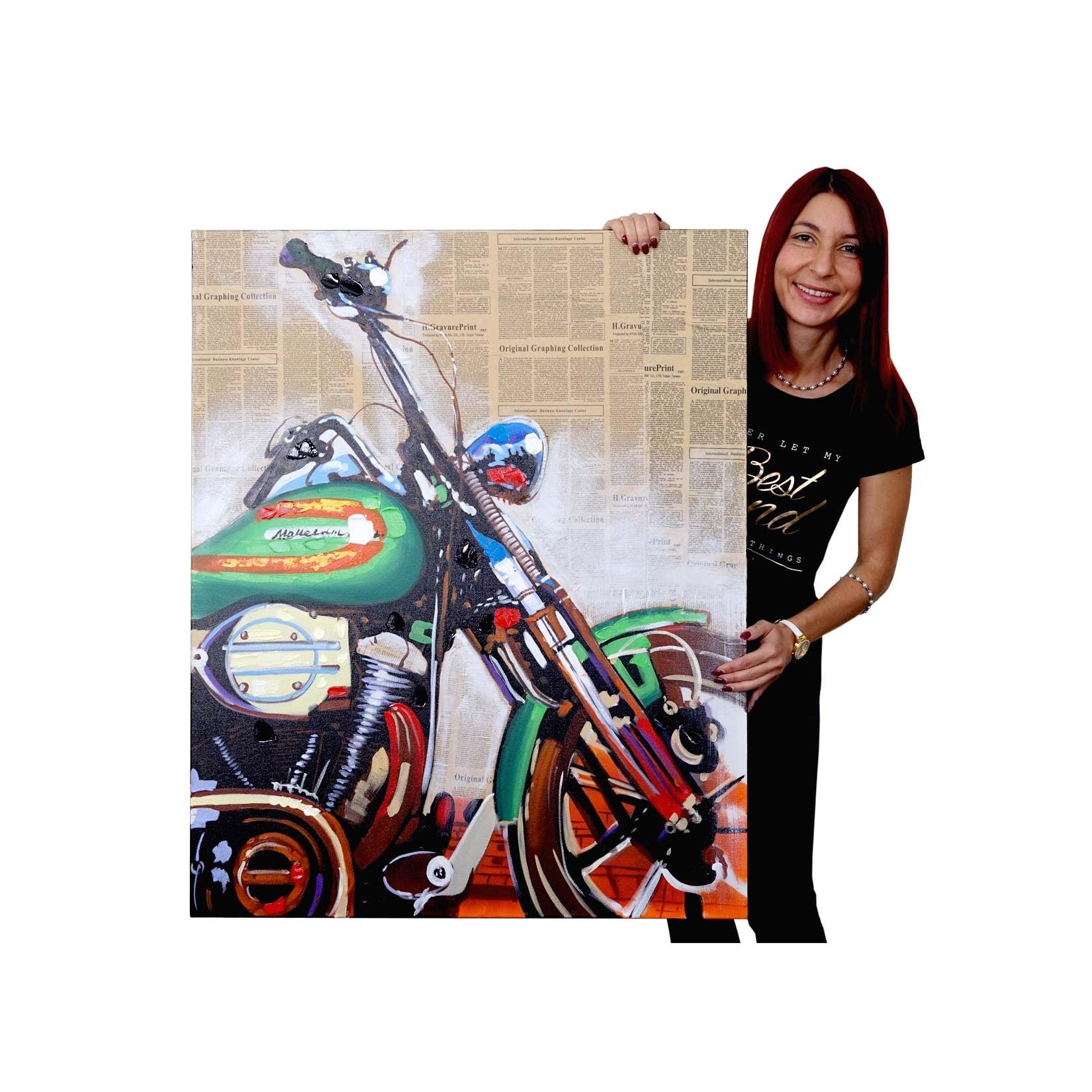 Wandbild Motorrad, 100% handgemaltes Ölgemälde Gemälde XL, 80x100cm