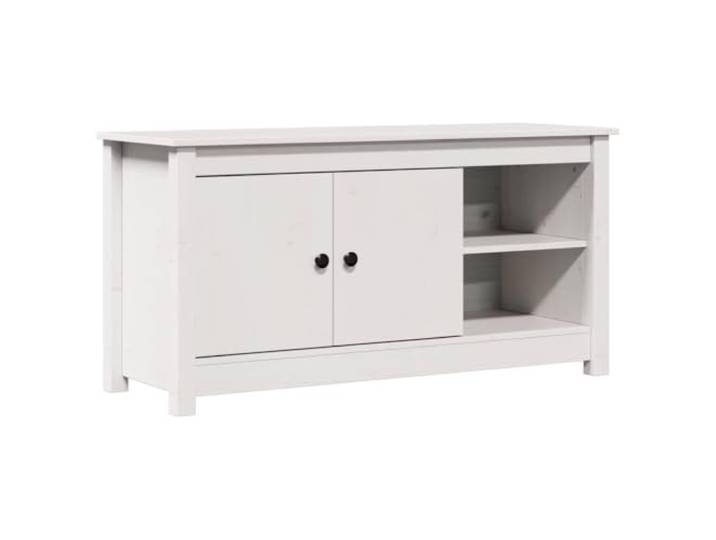 GHVBNMF TV-Schrank Weiß 103x36,5x52 cm Massivholz Kiefer Board Formschöne TV-Bank mit 2 Türen für Wohnzimmer oder Schlafzimmer bietet nützlichen Stauraum sowie verlässliche Stabilität.
