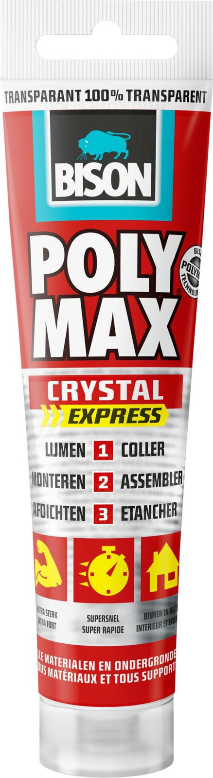 Bison Poly Max Crystal Express MS-polymeer lijm, transparant, 115 g