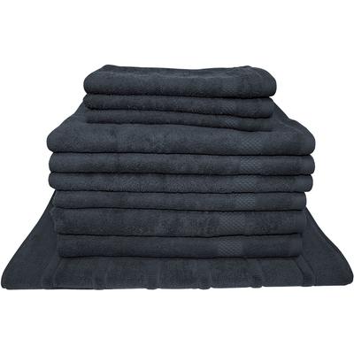 Handtuch Set DYCKHOFF "Planet", grau (anthrazit), 10 Stk., Frottier, Frottier, Obermaterial: 100% Baumwolle, Handtuch-Sets, Umfangreiches Badezimmer Komplett-Set inklusive Badvorleger