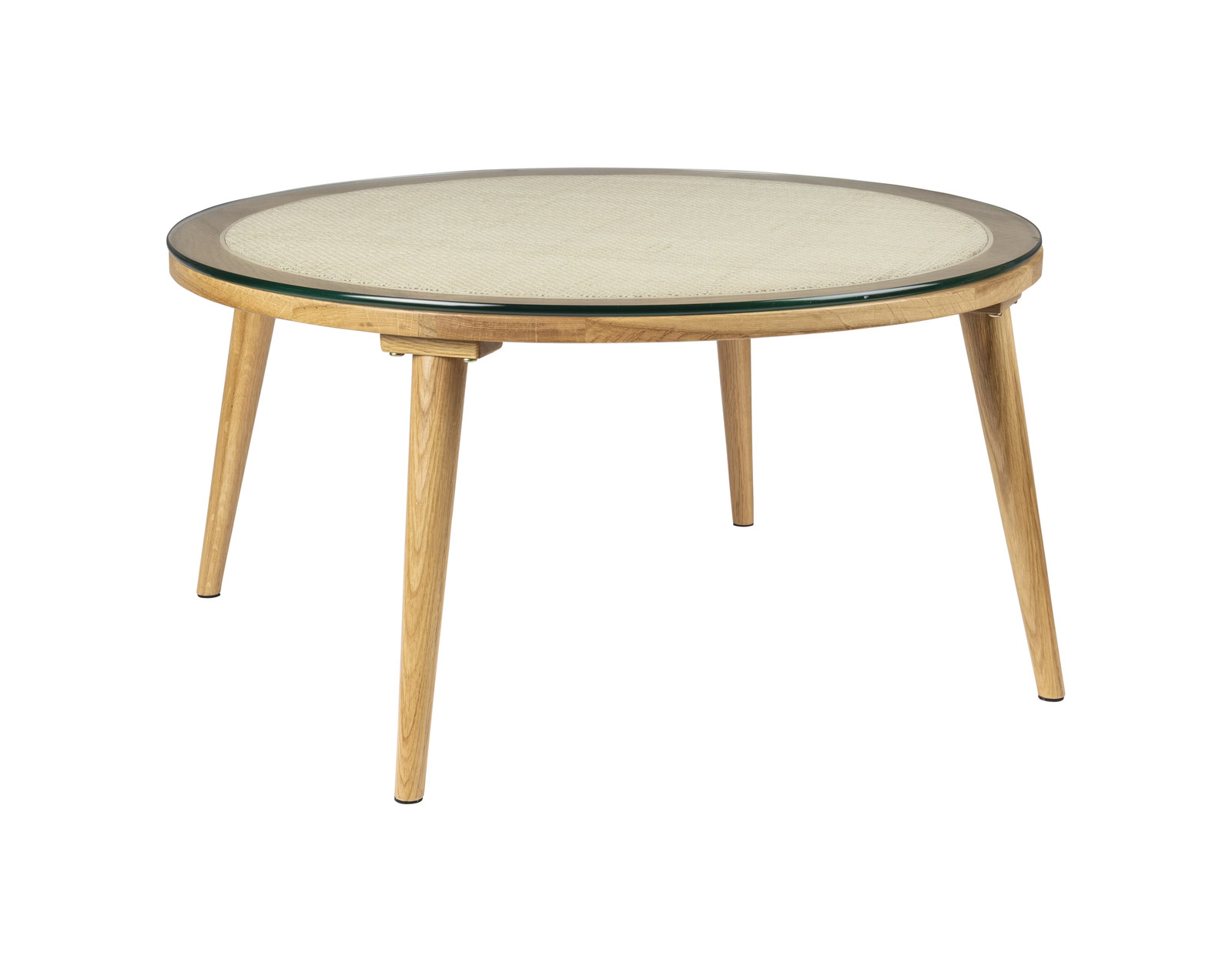 ZILT Ronde Salontafel Azalea van Glas en Eikenhout, Bruin, Diameter: 70 cm