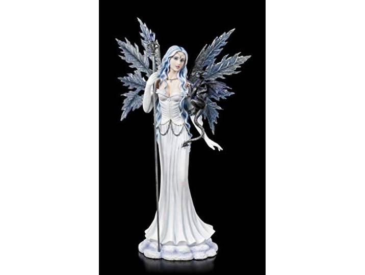 Figuren Shop GmbH Große Elfen Figur - Adica mit kleinem Drachen Fantasy Deko-Figur, handbemalt, Flügel zum Stecken, H60 cm