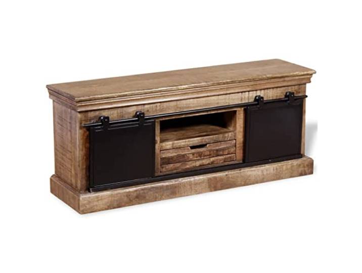 KGHERMDF TV-Schrank Massivholz Mango 110x30x45 cm Industrie-Stil, Handgefertigt, Mit Eisentüren, Viel Stauraum, Für Wohnzimmer