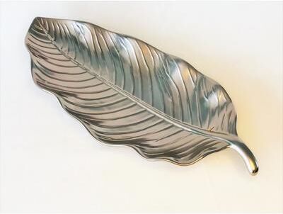 Elegance "Botanic Collection Titanium Porcelain Matt silver leaf sering tray 17"""