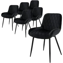 ESSZIMMERSTUHL 6er Set Schwarz Samt