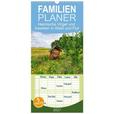 Familienplaner 2027 - Heimische Vögel und Insekten in Wald und Flur mit 5 Spalten (Wandkalender, 21 x 45 cm) CALVENDO