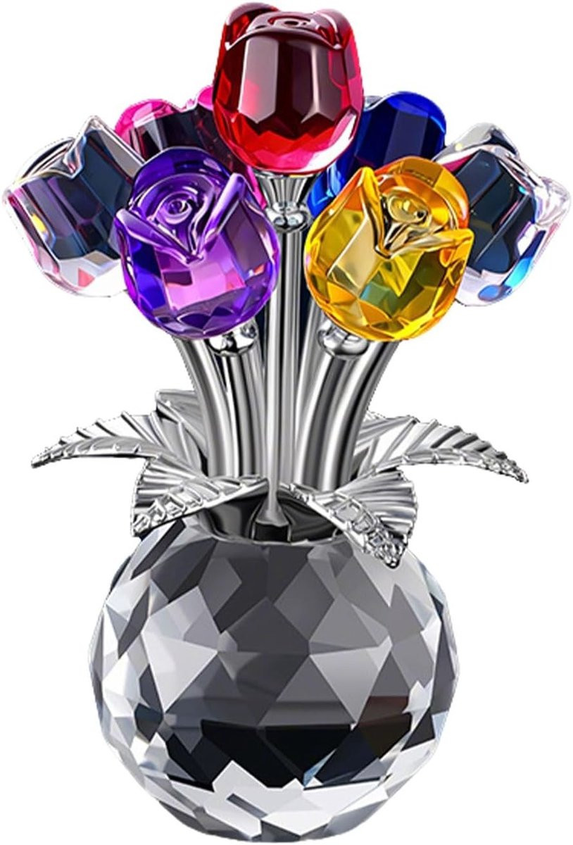 Handgemaakte kleurrijke rozenfiguur van kristal voor decoratie