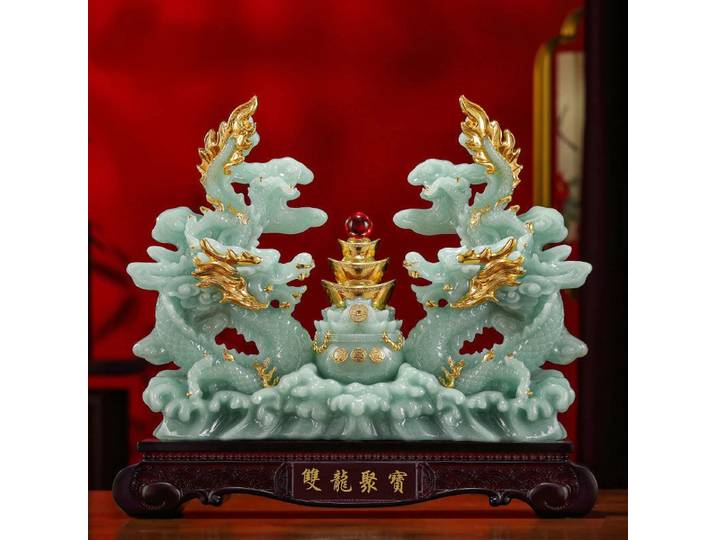 Bol au trésor Double Dragon, ornements Qinglong de Fortune, décor de salon et de bureau, cadeaux d'affaires