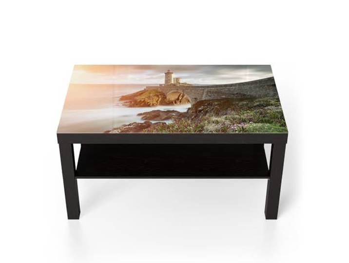 DEQORI Glastisch schwarz groß 90x50 cm Motiv Leuchtturm Wache ausgefallener Beistelltisch aus Glas Hochglanz Couchtisch fürs Wohnzimmer moderner Couch Tisch mit Design