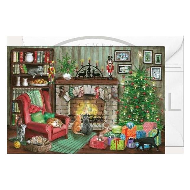 Olewinski & Tochter 2944 - Weihnachtsklappkarte - Katzen am Kamin (2944)