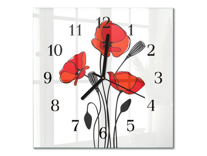 Tulup Wanduhr 30x30 cm - Mohn, Rot, Glas, Quadratisch, 30x30x0.4 cm, Dekoration, Uhren, Wanduhren