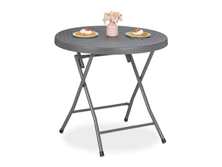Relaxdays Gartentisch runder Balkontisch, HxD: 74 x 80 cm, grau klappbar