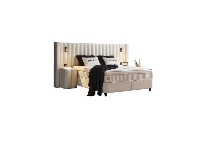 Design Boxspringbett „Sheraton“, verschiedene Grössen Weiss / Ecru ABC Bedding