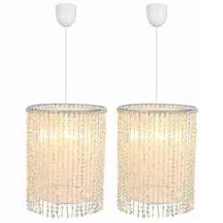 2x LED Hängeleuchte Kristallleuchte Textil Pendellampe Kristallbehang H 100 cm