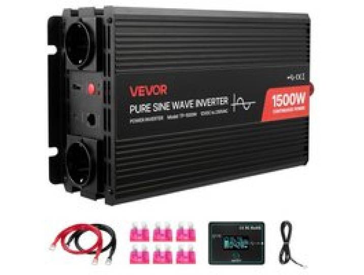 VEVOR 1500-W-Wechselrichter, 12 V DC auf 230 V AC, reiner Sinus-Wechselrichter, mit Fernbedienung, USB- & Typ-C-Anschlüsse, 2 AC-Steckdosen, Schnellladung für RV, LKW, Outdoor-Camping