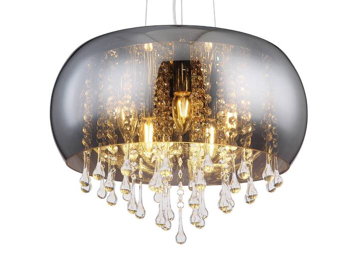 Suspension Kalla I Ø 44cm Gris Matériau : Verre, Métal Surface en métal : Chromé Type de métal : Fer Type de verre : Verre fumé LED E14