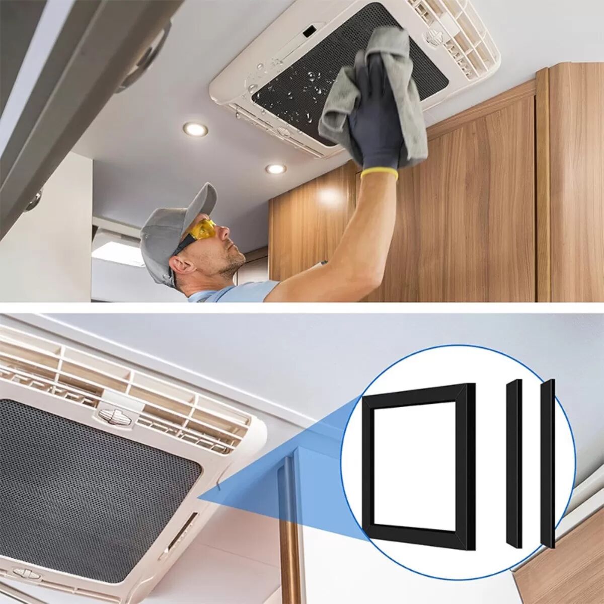 INF Kit de joint pour climatiseur de toit RV – Joint cadre photo EVA auto-adhésif avec pads de nivellement, étanchéité toutes
