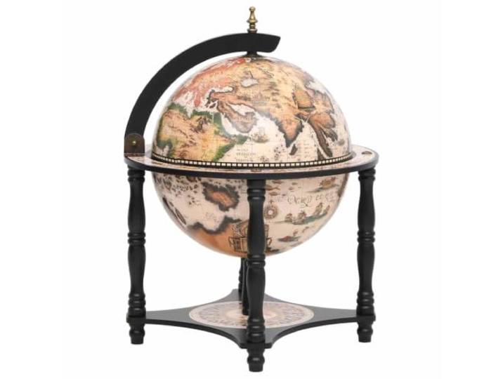 KGTKGTYER Globus-Bar Eukalyptusholz Weinregal Flaschenhalter 42x42x57 cm Antik-Karten-Design, Viel Stauraum, Massivholz-Struktur, Für Büro & Wohnzimmer