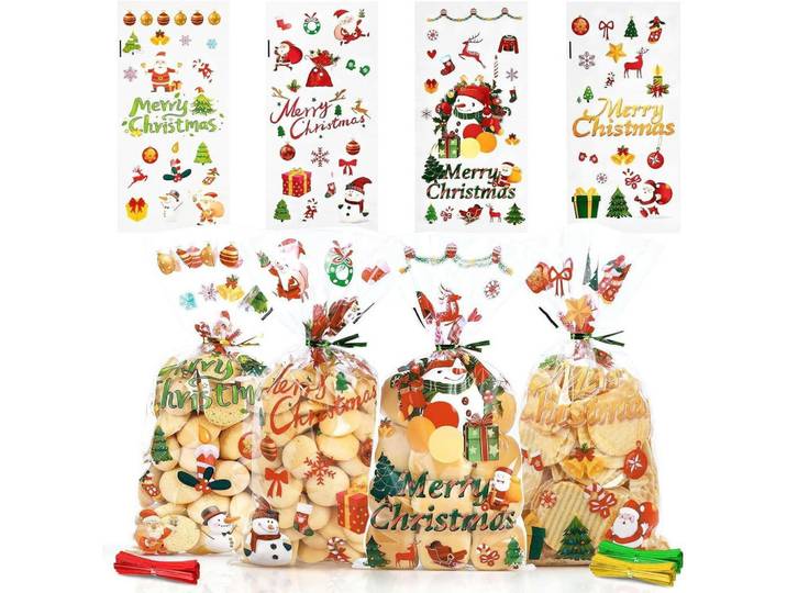 Geschenktüten 120er Set Weihnachten 13.5 x 27.5 cm, Mehrfarbig, Kunststoff, 13x1x27.5 cm, Dekoration, Geschenkartikel, Geschenkbänder & Geschenkpapier