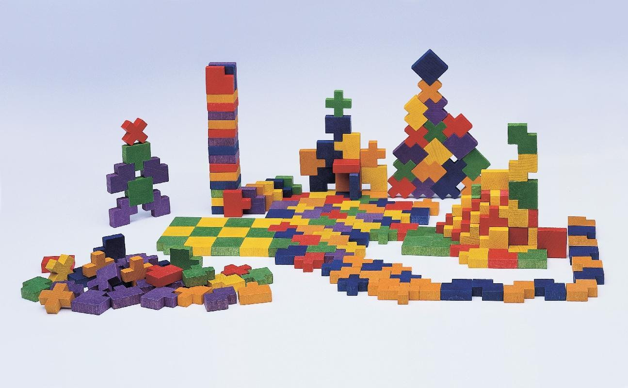 SINA Spielzeug Constructieset QUO Houten Speelgoed met 216 Blokken, L x B x H: 250 x 250 x 95 mm