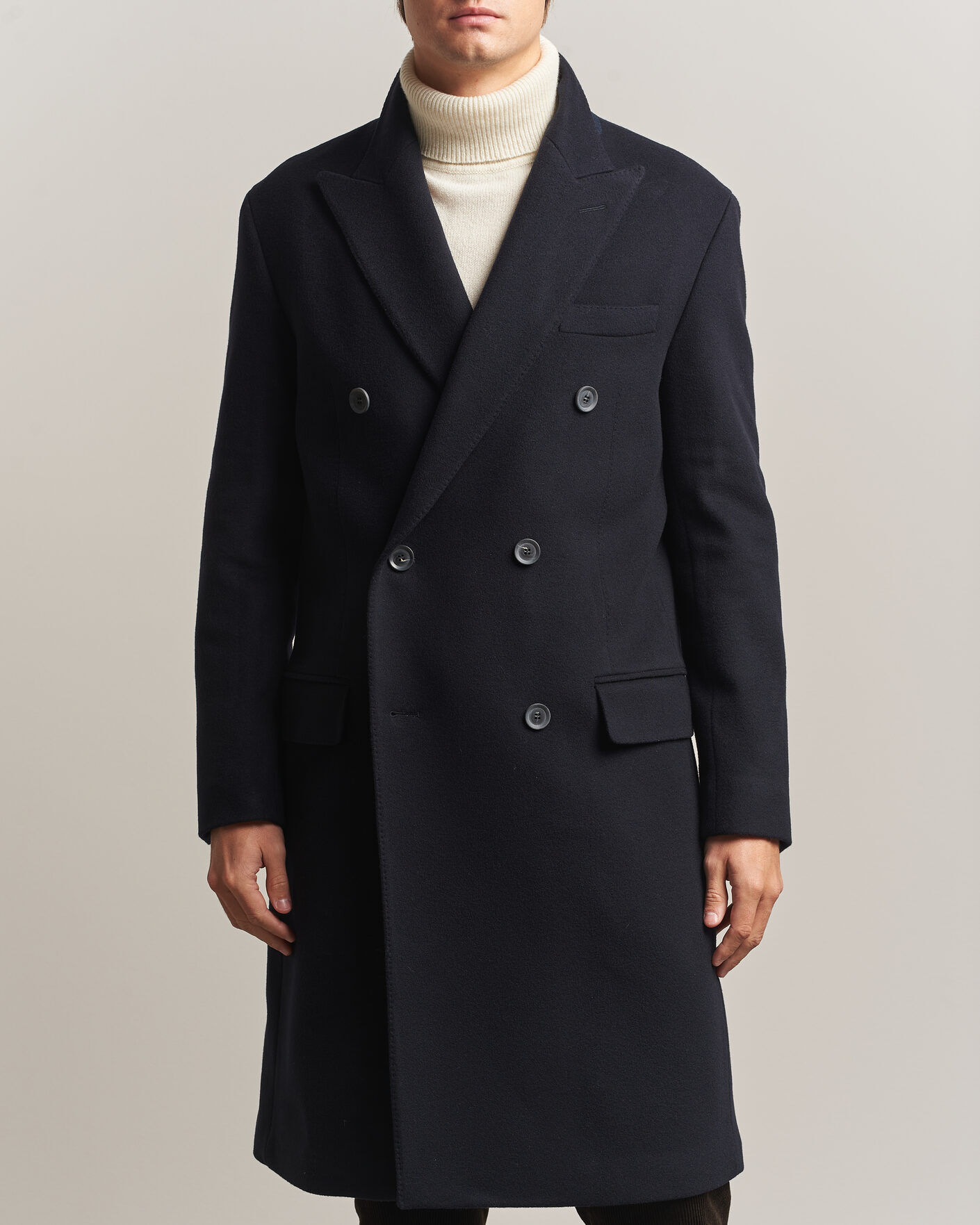 Oscar Jacobson Sicily Double Breasted Wool Coat Navy men 48 Blå