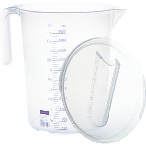 Hünersdorff Messbecher 939590, aus Kunststoff, mit ml / Liter Skala, mit Deckel, hitzebeständig, 5 Liter