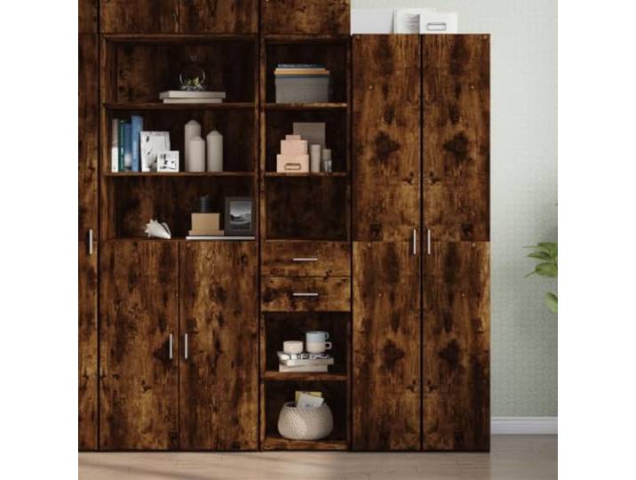 HEFZGDB Klassisches Highboard mit viel Stauraum in Räuchereiche, Highboard aus Holzwerkstoff mit zeitlos modernem Design, feuchtigkeitsbeständig und mit Wandhalterung zur Sicherung