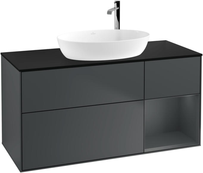 Villeroy und Boch Finion Waschtischunterschrank F952HGHG 120cm, Abdeckplatte black matt, Regale Midnight matt lacquer, Midnight Blue Matt Lacquer