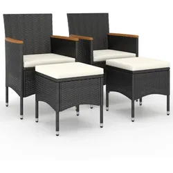 vidaXL 4-tlg. Gartenstuhl und Hocker Set Poly Rattan Schwarz