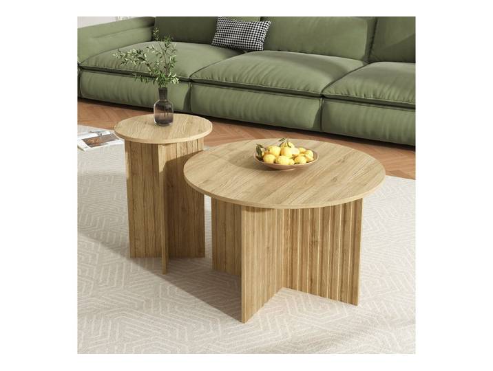 Merax Couchtisch Set rund Satztisch Wohnzimmertisch, im skandinavischen Design (2-St), Wohnzimmertisch Nest-Tisch-Set aus Holzoptik, Beistelltisch
