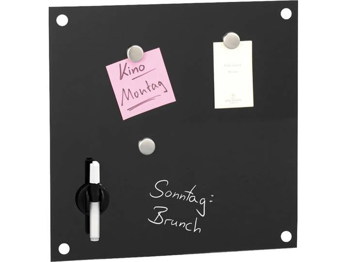 Memoboard ZELLER PRESENT Glas , schwarz, B:40cm H:40cm, Edelstahl, Sicherheitsglas (ESG), Tafeln, Memoboard, beschreibbar und magnetisch