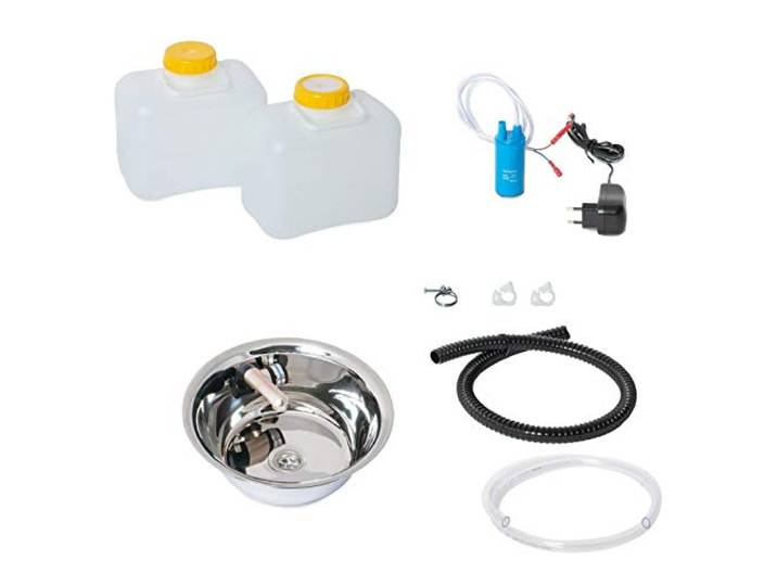 230V Wasseranlage Imbisswagen Verkaufsanhänger Campingküche Bausatz Spüle 28 cm Barwig Integriert 10L Kanister (ad-ideen)