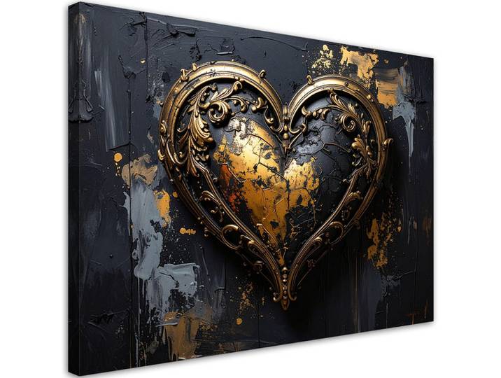Feeby Leinwandbild Liebe 90x60cm, Goldfarben, Herz/Romantik, Rechteckig, 90x60 cm, Bilder & Rahmen, Bilder, Leinwandbilder