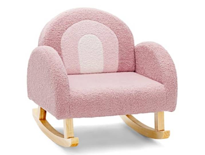Helloshop26 Schaukelstuhl für Kinder, 50,8 x 49,5 x 50,8 cm, optimaler Komfort, gebogene Rückenlehne, moderner Stil, Velours, Rosa, 20_0020444