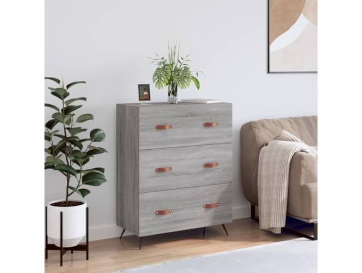 TUERYAFEK Kommode Grau Sonoma 69,5x34x90 cm Holzwerkstoff mit 3 Schubladen Holzwerkstoff, Metallfüße, 3 Schubladen, Schubladenschrank, Dekoablage, feucht abwischbar