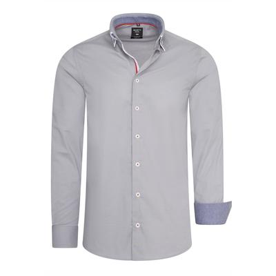 Langarmhemd RUSTY NEAL, Herren, Gr. XL, EURO-Größen, grau (dunkelgrau), 97% Baumwolle, 3% Elasthan, unifarben, Hemden, mit trendigen Kontras-Details