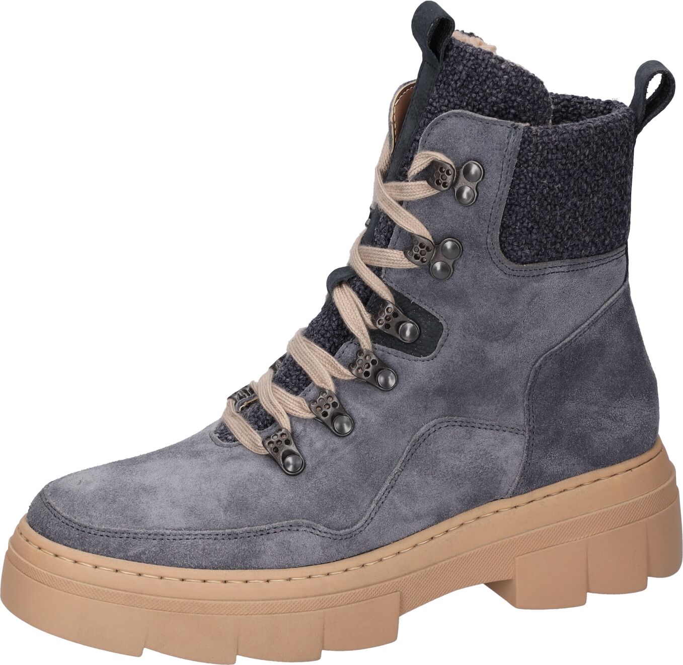 Schnürboots WALDLÄUFER "H-Saiga", Damen, Gr. 5,5 (38,5), Textil, grau (blau), Nubukleder, Textil, Veloursleder, Schuhe Schnürboots, Schnürstiefelette, Profilsohle, Komfortweite H = sehr weit