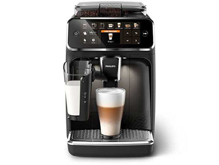 PHILIPS Kaffeevollautomat LatteGo 5400 Serie, Schwarz, 12 Spezialitäten Espressomaschine, LatteGo Milchsystem, einfache Reinigung, 4 Profile, TFT-Display, Keramikmahlwerk (EP5441/50)